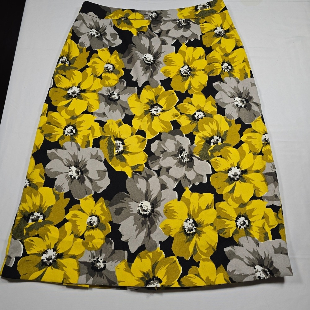 Who What Wear Yellow Floral Midi A-Line Skirt Womens Size 4 Grey Black Pleated